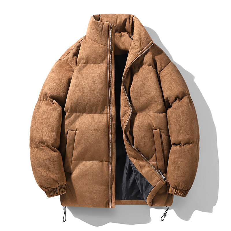 Jaket korduroi katun empuk pria, pakaian Windbreaker hangat parka musim dingin musim gugur pria Vintage Korea penahan angin termal
