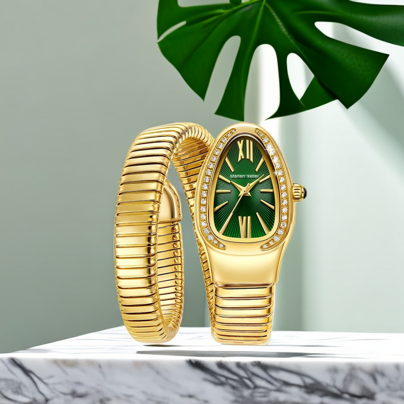 Luxo Quartz Watch com Rhinestone Snake Shaped para senhoras, relógio de pulso popular, elegante