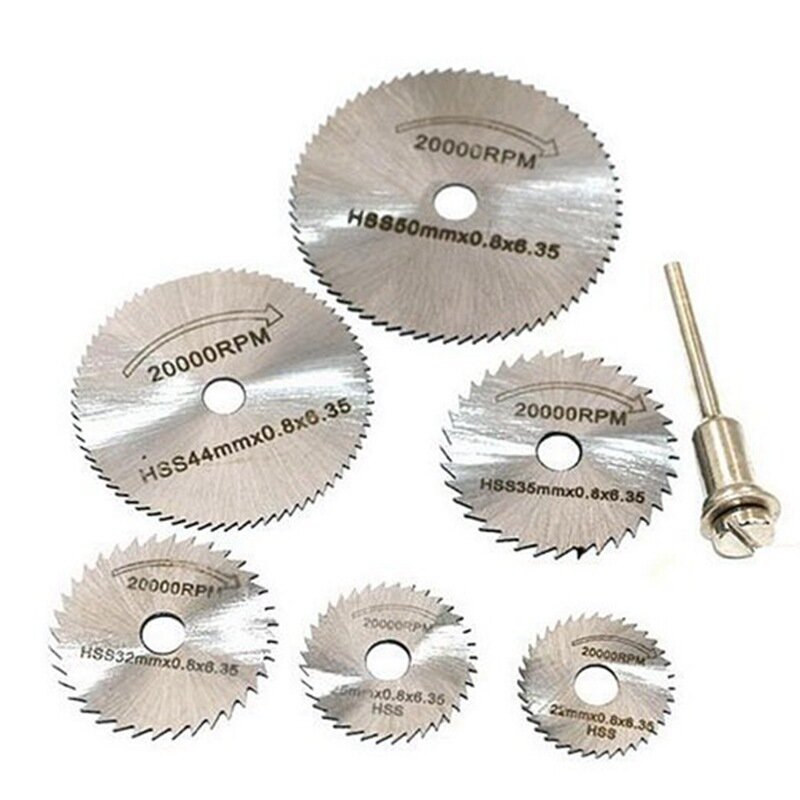 Mini HSS Circular Saw Blade, ferramenta rotativa para Dremel Metal Cutter, ferramenta elétrica, discos de corte de madeira, mandril rotativo, 7pcs por conjunto