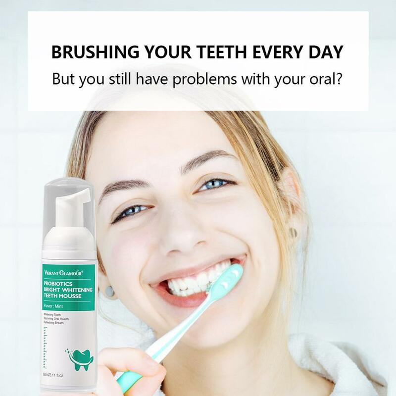 معجون أسنان مبيض للعناية بالفم ، تفتيح رائحة الفم ، يزيل البقع ، يقلل من الاصفرار ، لثة الأسنان ، T9J7 ، 60