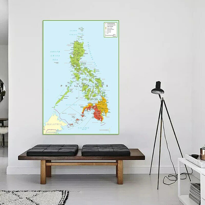 Póster de mapa ejecutivo de Filipinas, arte de pared impreso, lienzo, pintura, suministros de oficina, sala de estar, decoración del hogar, 100x150cm