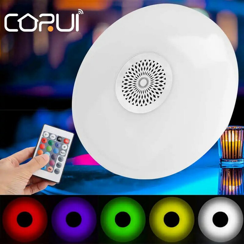 Corui 260v bluetooth música luz rgb + w led controle remoto inteligente luzes de áudio colorido para casa lâmpada inteligente
