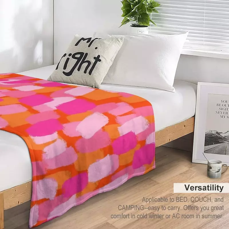Merah muda panas dan oranye, efek goresan sikat, selimut lempar abstrak selimut berkemah lembut
