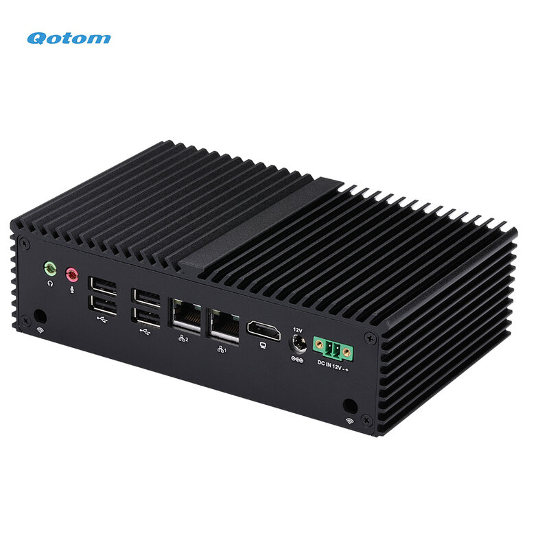 Qotom Mini PC J6412 Qua Core 2.0 GHz Dual LAN Dual COM Menjalankan 24/7 DDR4 RAM MSATA SSD