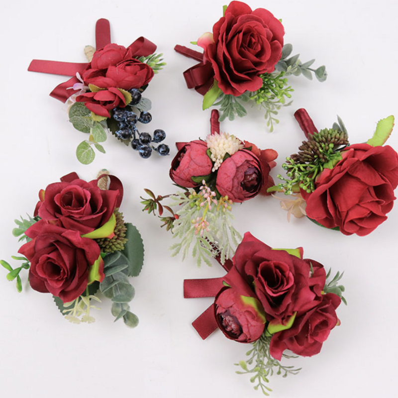 Boutonnières de mariage de fleurs de pivoine rouge, injRose, épingles florales d'invité, fleurs faites à la main, Corsage de patients, boutonnière de mariage