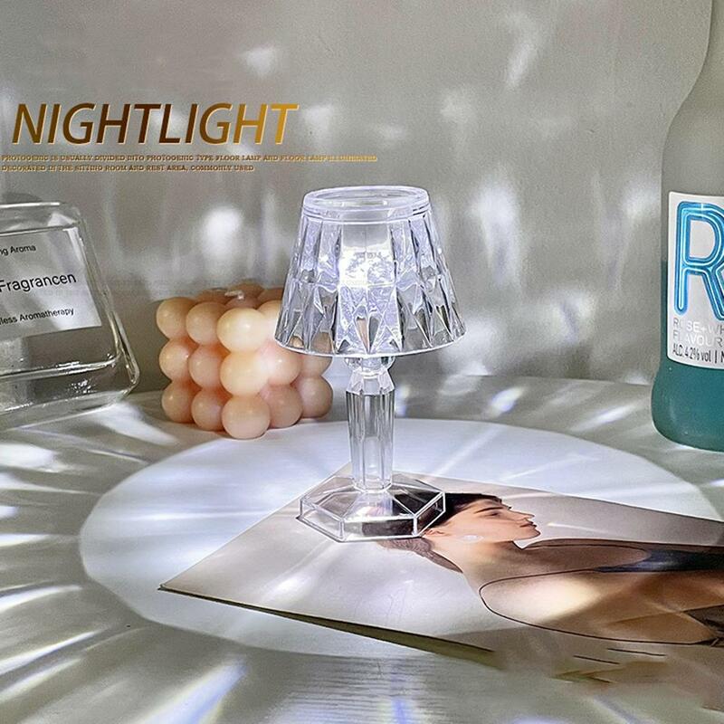 Lampu meja kristal Led, ornamen cahaya malam dekorasi samping tempat tidur kamar tidur, lampu meja Festival