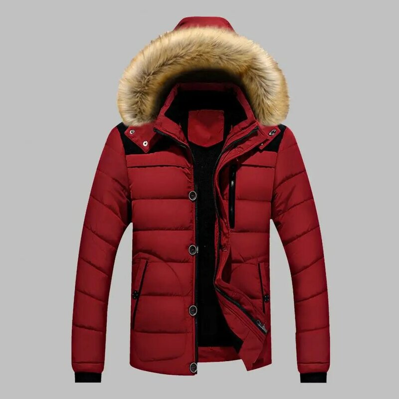Detachable Hat Edge Winter Jacket Cardigan Winter Down Coat Extra Thick Highly Warm Padded High Collar Men Jacket Padded Parkas