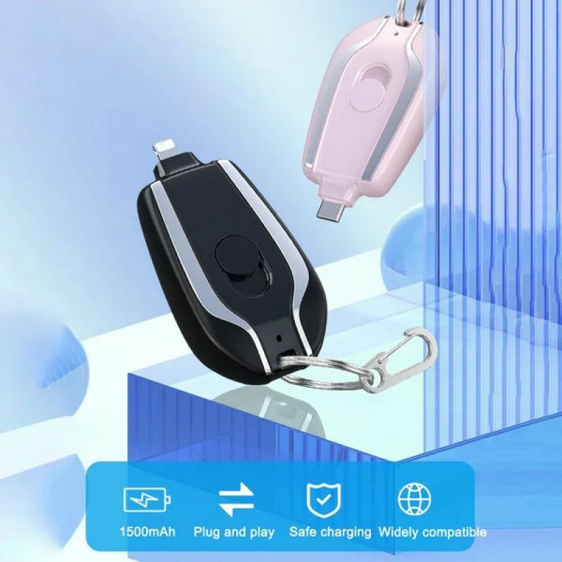 Chargeur porte-clés portable, mini batterie ultra compacte de type C, charge rapide, banque d'alimentation de secours pour les revieiPhone, 1500mAh