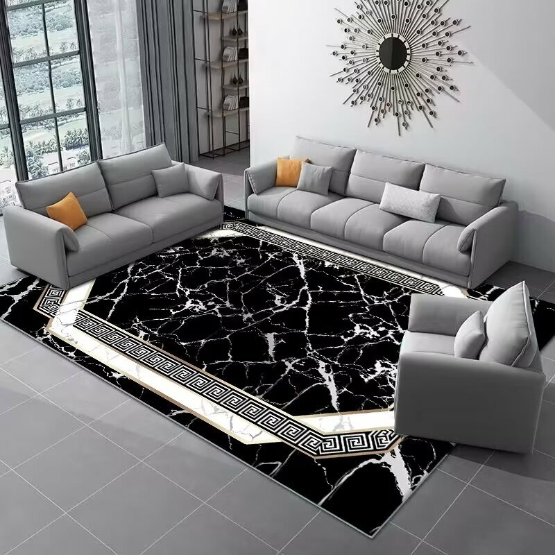 Alfombra grande de estilo europeo dorado de lujo para sala de estar, alfombras de franela de alta gama para decoración de dormitorio, tapete lavable para mesas de centro de salón