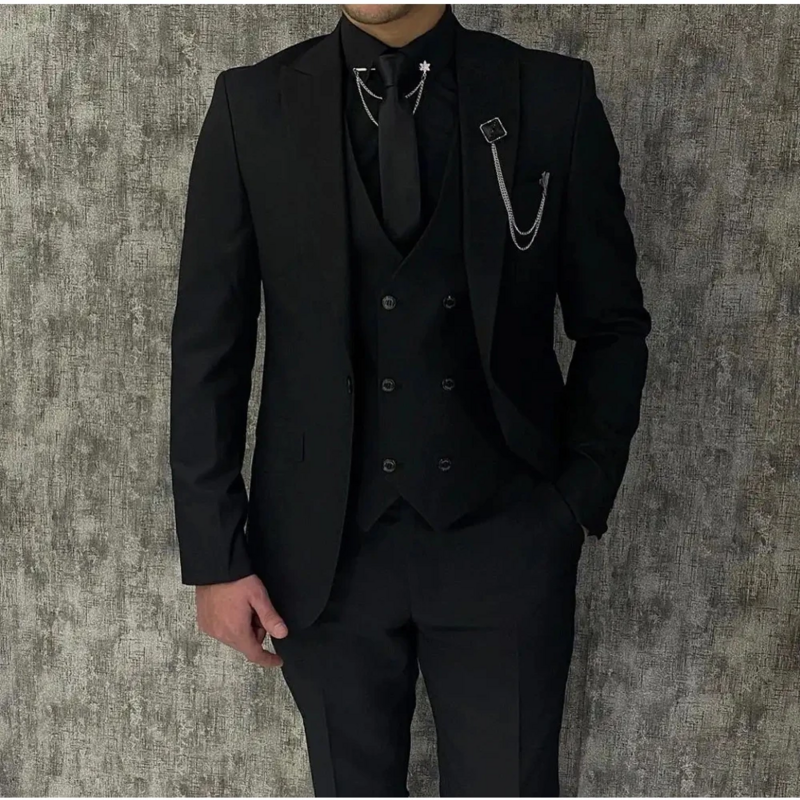 Костюм мужской деловой из блейзера, пиковый лацкан, 1 пуговица, блейзер для свадьбы, выпускного вечера, Блейзер, индивидуальный костюм-тройка, черный цвет