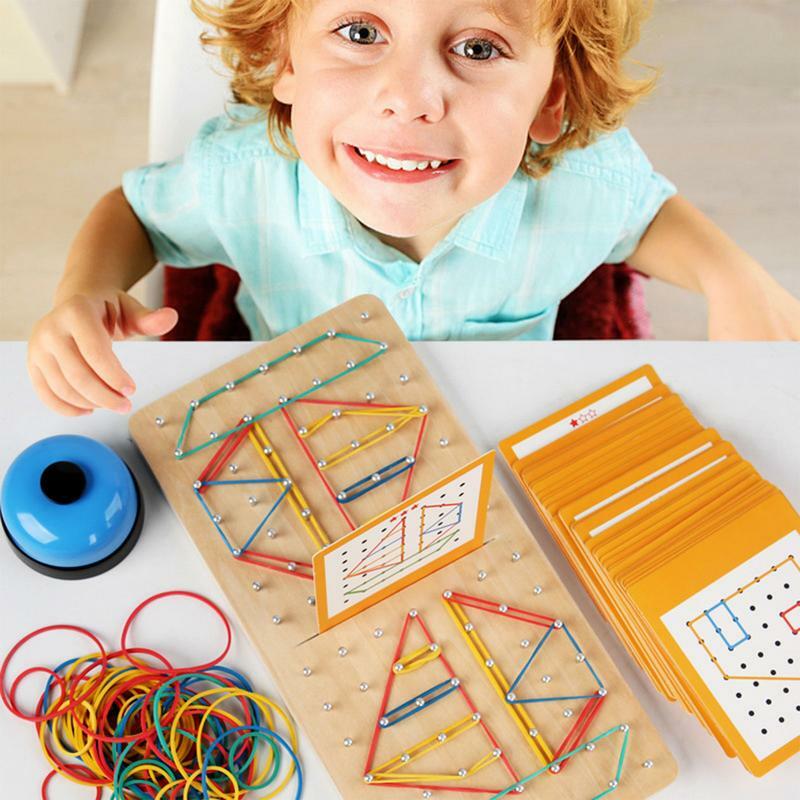 고무 밴드가있는 지오 보드, 수학 조작 재료 배열 블록, 유치원 어린이용 활동 패턴 카드 포함