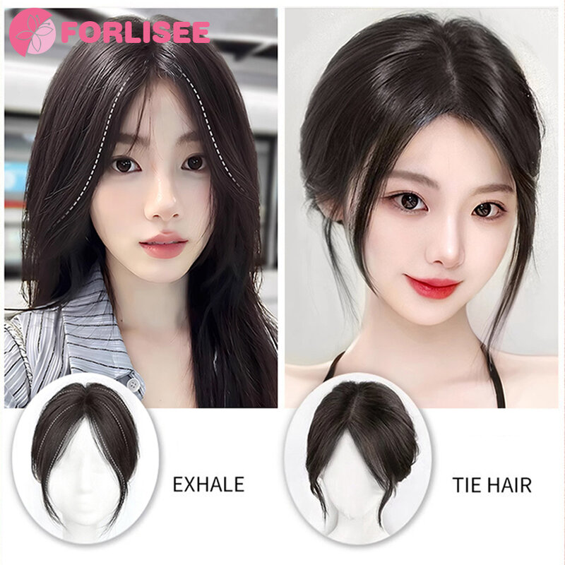 Center Parted Bangs Fake Fringe Synthetic Topper Hairpiece Clip-In Bang Extension Natural Invisible Clourse Hairpiece Women