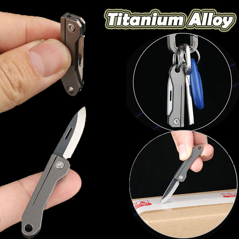 Tc4 liga de titânio mini faca dobrável edc portátil chaveiro pingente faca express desembalagem bolso faca presente ferramenta edc
