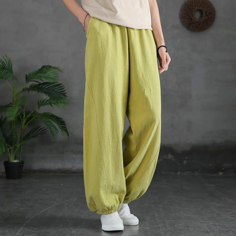 Fashion Elastic Solid Color Pockets Bloomers Casual Pants Women's Clothing 2024 Summer New Loose All-match High Waist Trousers