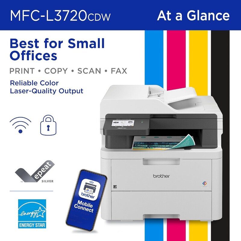 MFC-L3720CDW Wireless Digital Color All-in-One Printer with Laser Quality Output, Copy, Scan, Fax, Duplex