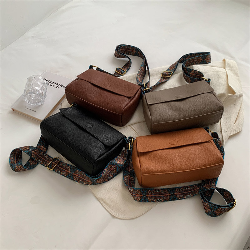 Bolsa tiracolo de couro monocromático feminina, bolsas laterais de ombro feminino, bolsas de qualidade simples, Tote, 2022
