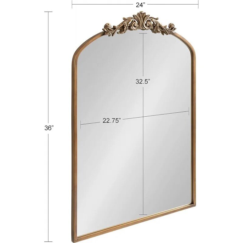Kate and Laurel Arendahl Traditional Arch Mirror, 24 x 36, Antique Gold, Baroque Inspired Wall Decor