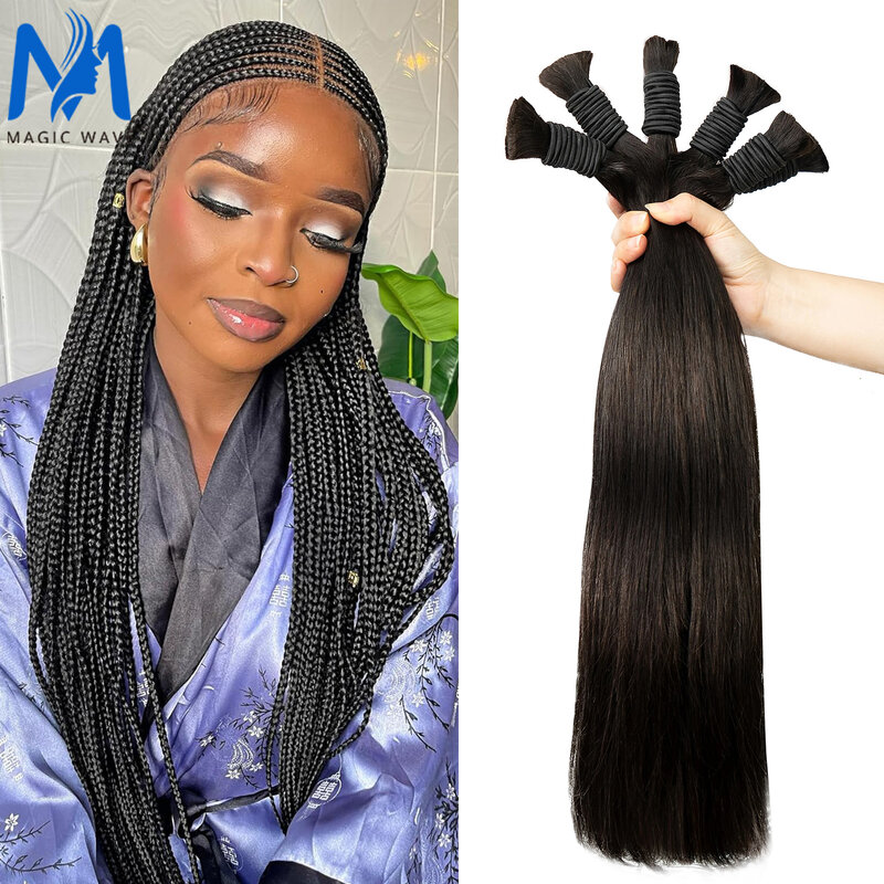 Extensiones de cabello liso sin trama para mujeres africanas, mechones de cabello humano negro Natural a granel, 26 y 28 pulgadas