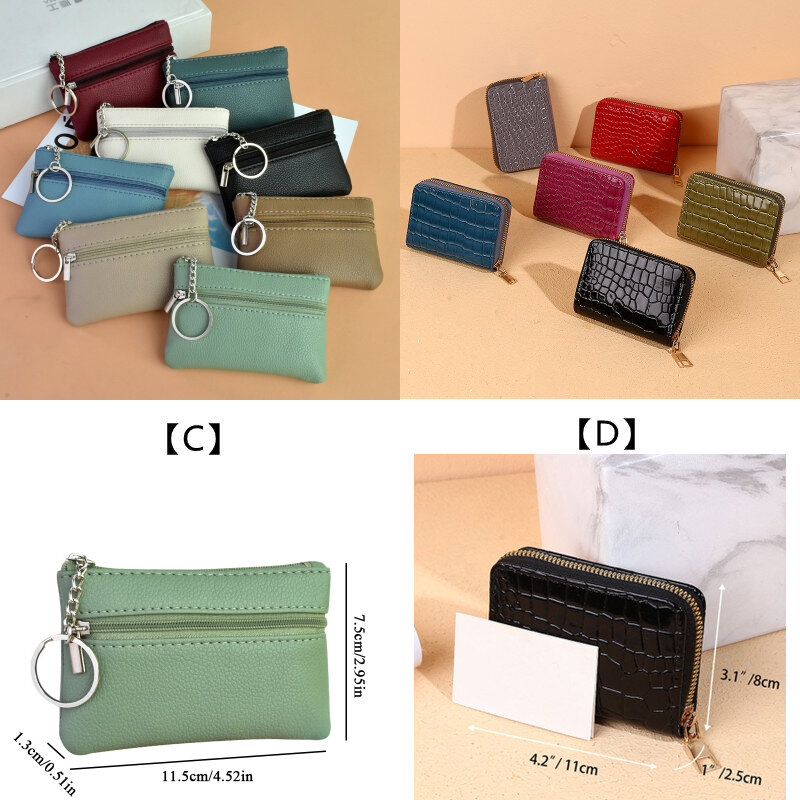 남녀공용 미니 지갑, 더블 지퍼 동전 지갑, 다기능 소형 동전 신용 카드 열쇠 고리 지갑, 패션