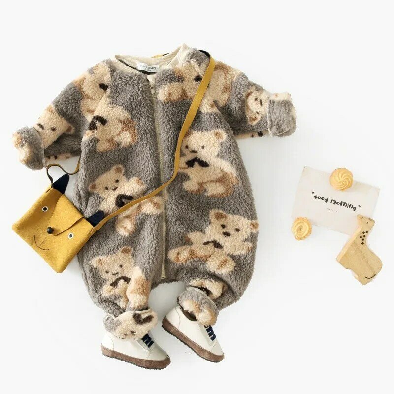 Winter Baby Jumpsuit Thick Warm Infant Zipper Fleece Bear Rompers Newborn Boy Girl Overalls Outerwear Kids Jumpsuit