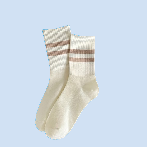 1 Pair Solid Color Socks Women's Autumn and Winter Socks Striped College Style Sports Long Cotton Socks