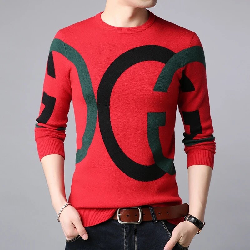 Sweater rajut gaya Korea, Sweater Mode gaya Korea musim gugur musim dingin ramping pria, Sweater Pullover remaja laki-laki dengan huruf