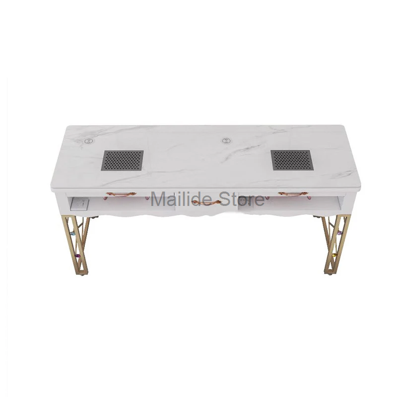 Nordic Wrought Iron Nail Tables For Commercial Furniture Nail Station Light Luxury Upscale Multifunction Marble Manicure Tables