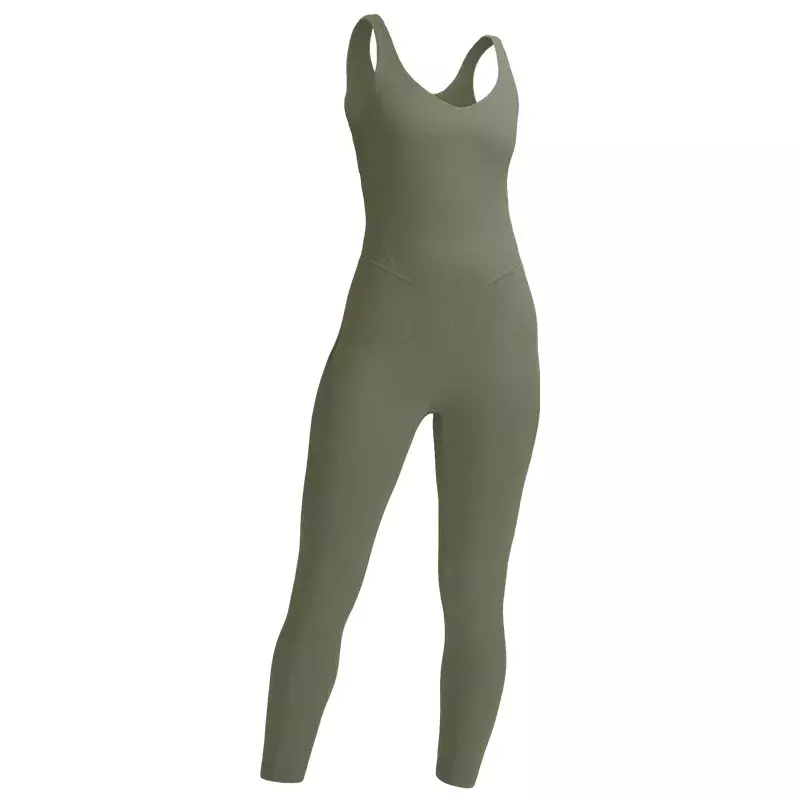 Setelan Yoga Jumpsuit dua sisi disikat sangat elastis olahraga wanita Jumpsuit celana panjang Tank Top ketat pas
