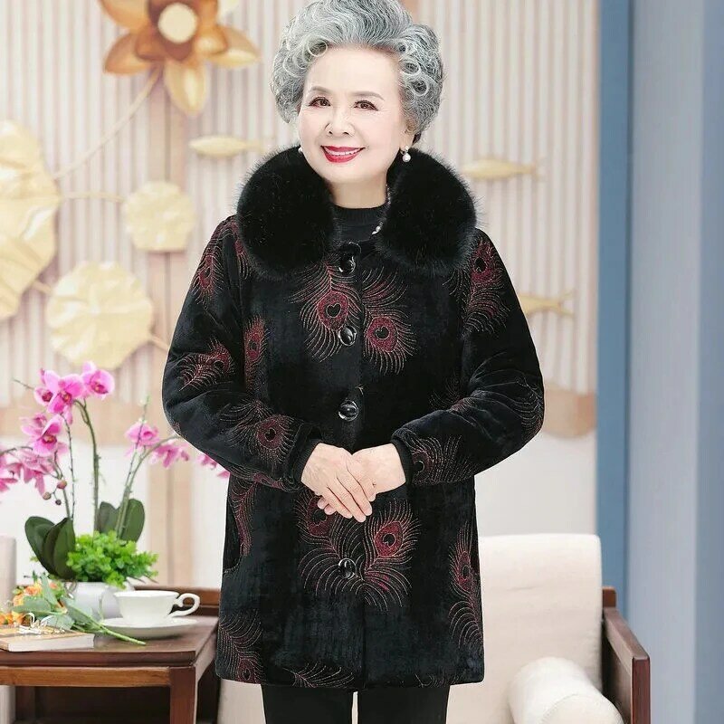 2. Одежда для бабушки, пальто с хлопковой подкладкой, зимняя одежда для мам среднего возраста, женские парки, бархатная Толстая стеганая куртка 5XL