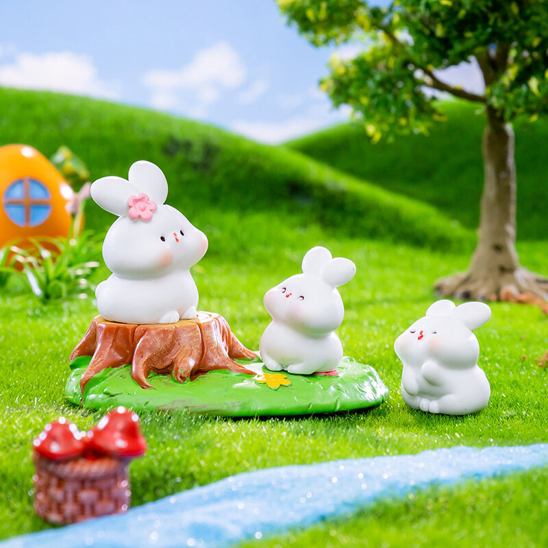زينة أرنب كرتونية صغيرة ، مرج لطيف ، تمثال أرنب ، منظر طبيعي صغير ، لعبة دمية مصغرة ، ديكور سيارة