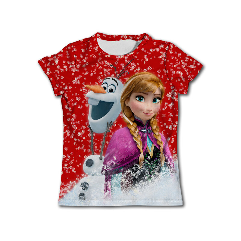 Camiseta de manga curta feminina da Disney, Anna Elsa, Frozen, tops kawaii, camisetas, roupas infantis, fantasia de festa de aniversário