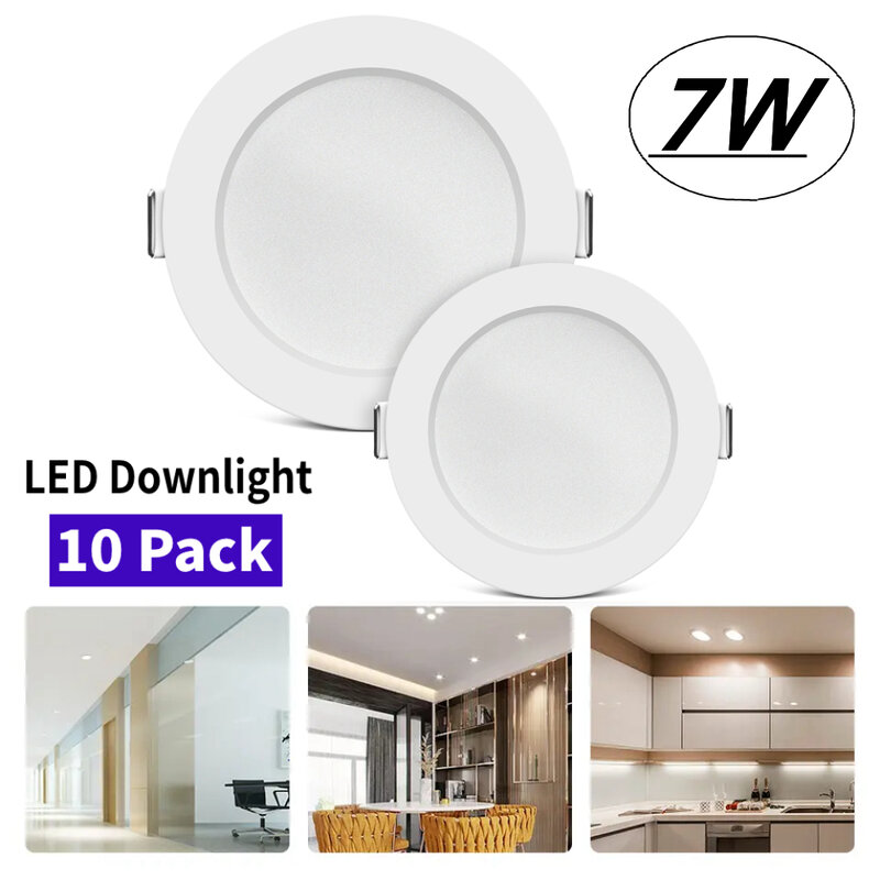 10 팩 7W 220V LED 통 실내 매립형 천장 조명 레지던스 다운 라이트 스팟 램프 주방 로비 욕실 사무실