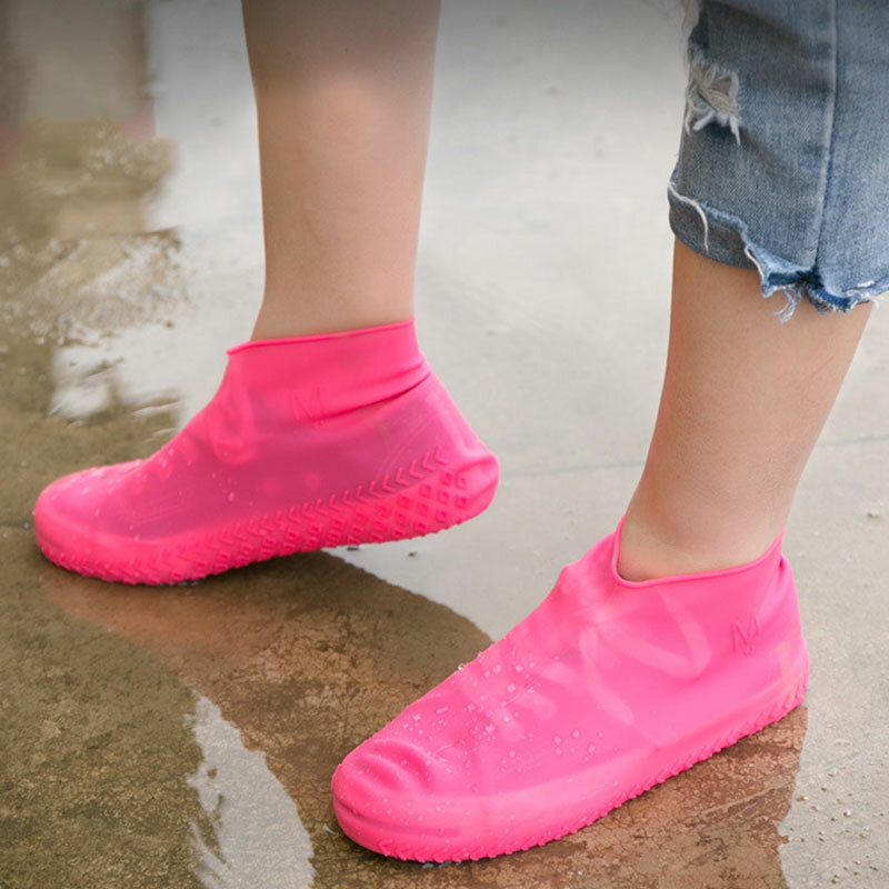 1 زوج قابلة لإعادة الاستخدام مقاوم للماء أحذية المطر يغطي زلة مقاومة المطاط المطر التمهيد الجرم في الهواء الطلق المشي الأحذية اكسسوارات دروبشيب