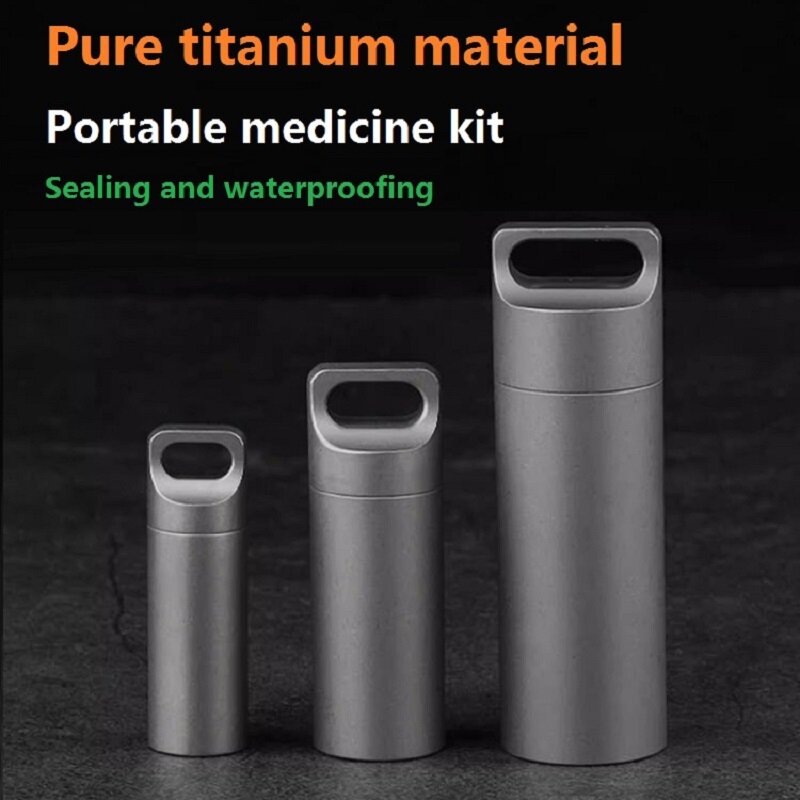 Botella de píldora de emergencia impermeable portátil de aleación de titanio, una sola capa, antideslizante y ligera