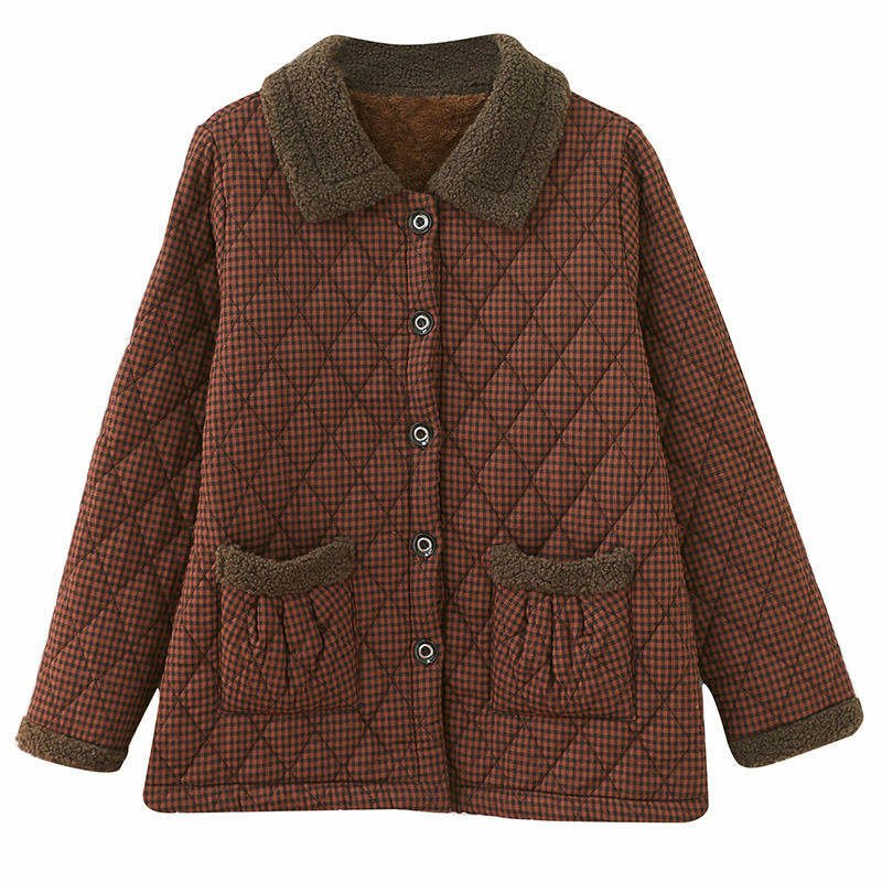 Oversized Women's Autumn Winter Warm Cotton Padded Jacket Lamb Fur Collar Female Fashion Single Breasted Casual Short Coat T846