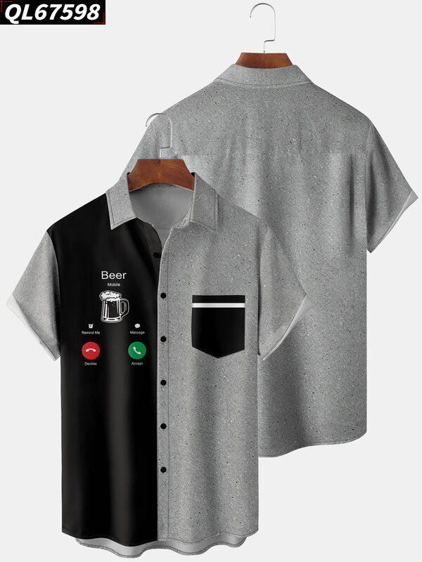 Hawaii Shirt Mann neue Bier Party Print Kurzarm hochwertige Luxus Herren hemd Sommer Bar lässige Bluse Tops