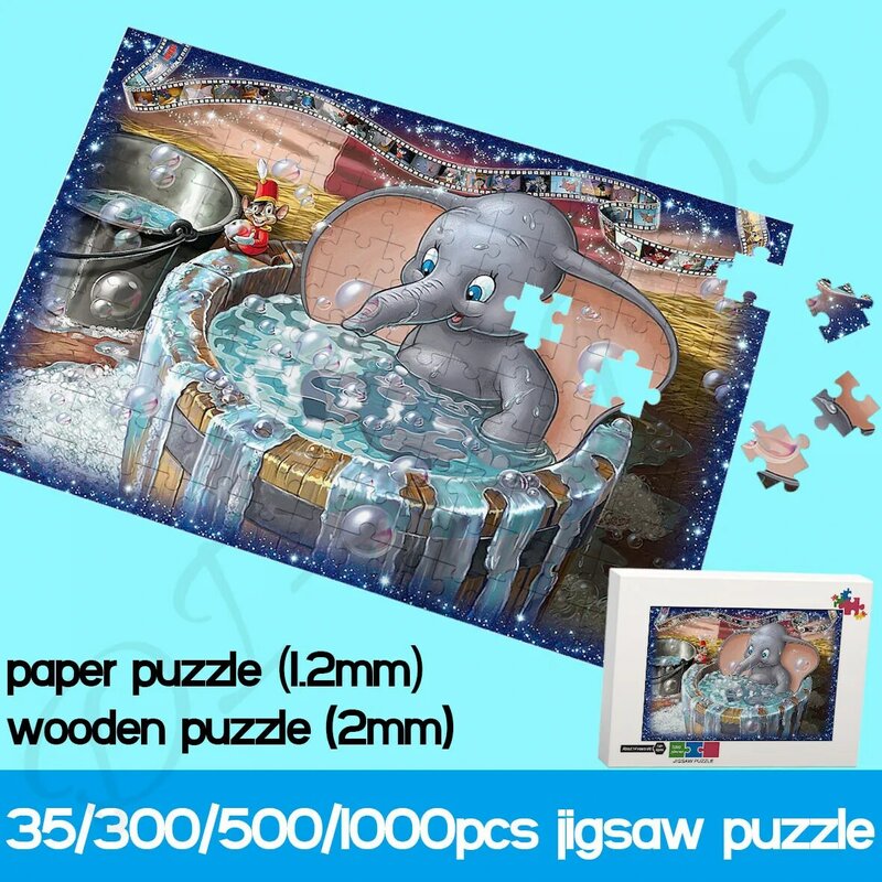 Rompecabezas para niños Dumbo de 35/300/500/1000 piezas, rompecabezas de papel y madera, entretenimiento, juguetes educativos hechos a mano y pasatiempos