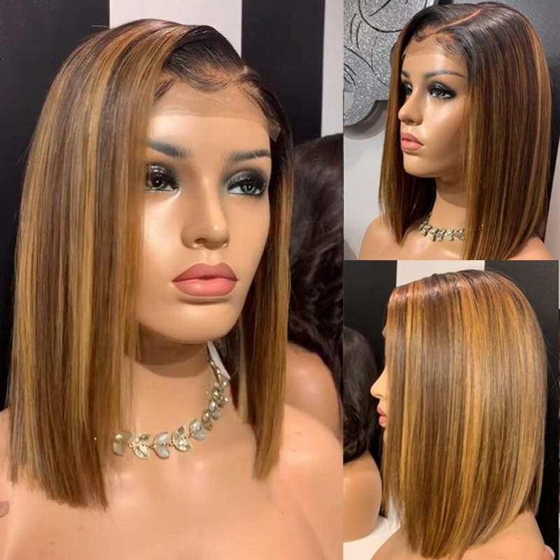 Ombre Highlight Wig Bob 13x4 Lace Front Human Hair Wigs Color Short Bob Lace Frontal Wigs Brazilian 4/27 Bob Hair Wigs