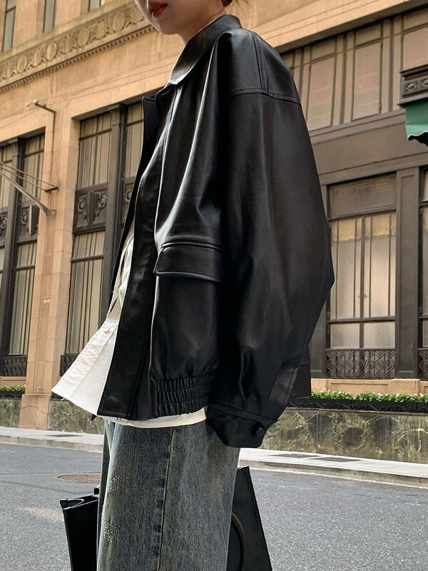 Jmprs Vintage Women Pu Jacket Women High Street Techwear Oversize Faux Leather Moto Biker Coats Bf Punk Casual Cropped Outerwear