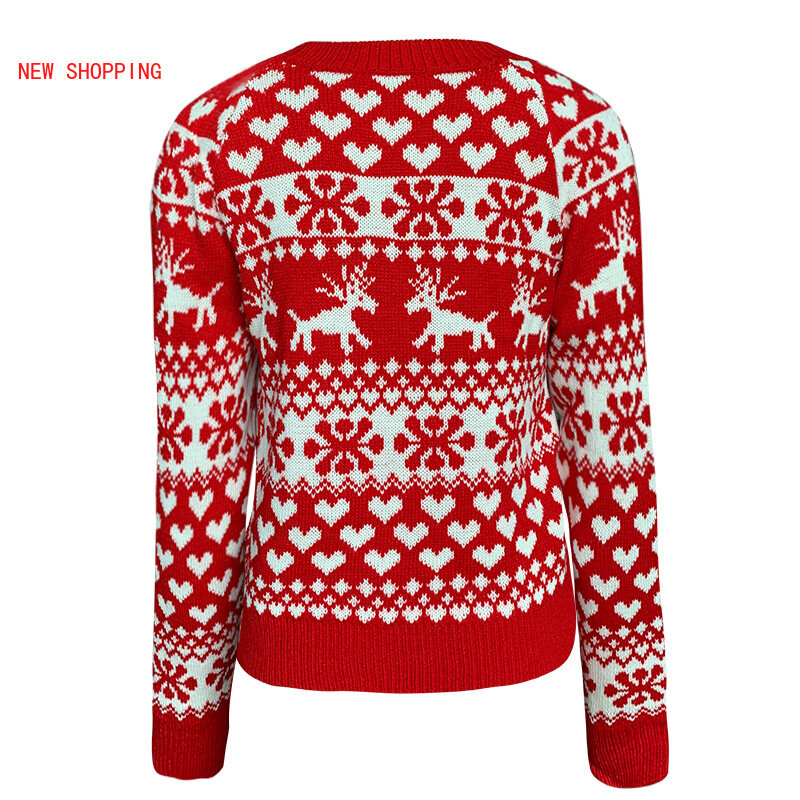 Suéter de punto de Navidad para mujer, jersey de manga larga para mujer, ropa de fiesta de punto, suéteres rojos y blancos, invierno, 2022