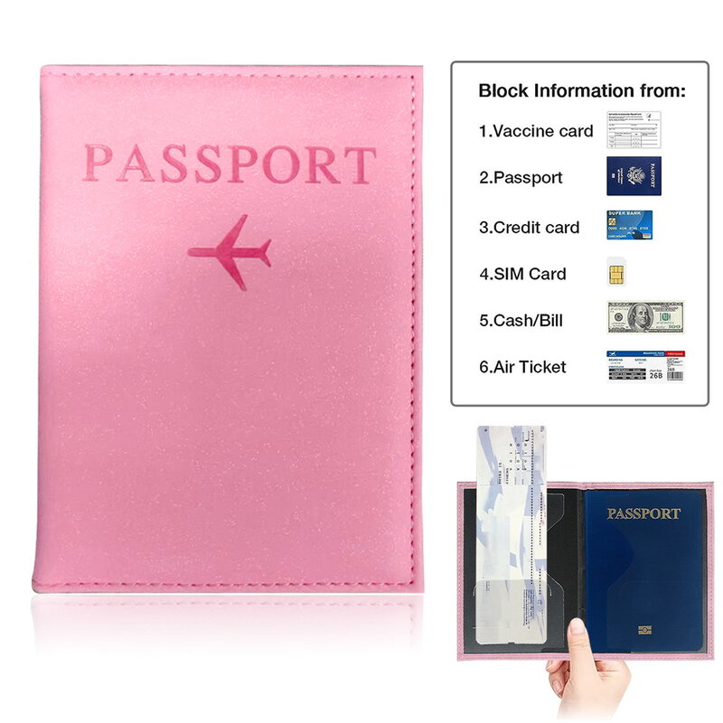Funda de pasaporte de avión para hombres y mujeres, estuche de viaje con estampado UV, serie de hojas, billetera para pasaporte, monedero, soporte para pasaporte de niña