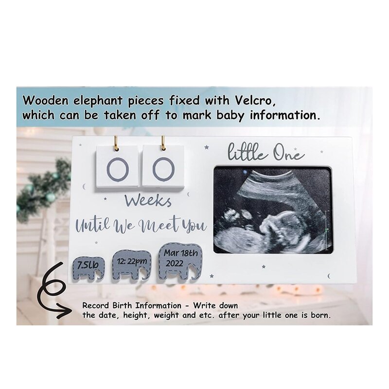 إطارات الصور الخشبية مع أسابيع العد التنازلي ، ديكور الحضانة الفيل ، معلومات الولادة