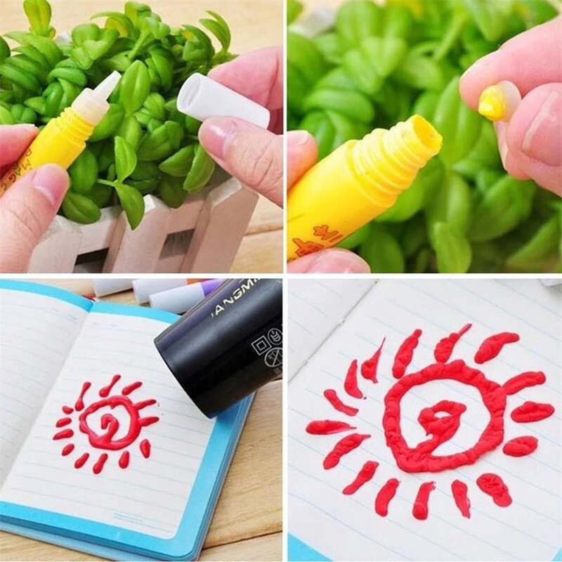 6pcs Magic Popcorn Pens Puffy 3d Art Safe Pen For Greeting Birthday Cards Kids Bubble Pen Diy Handmade Cotton Pen Kids Gifts