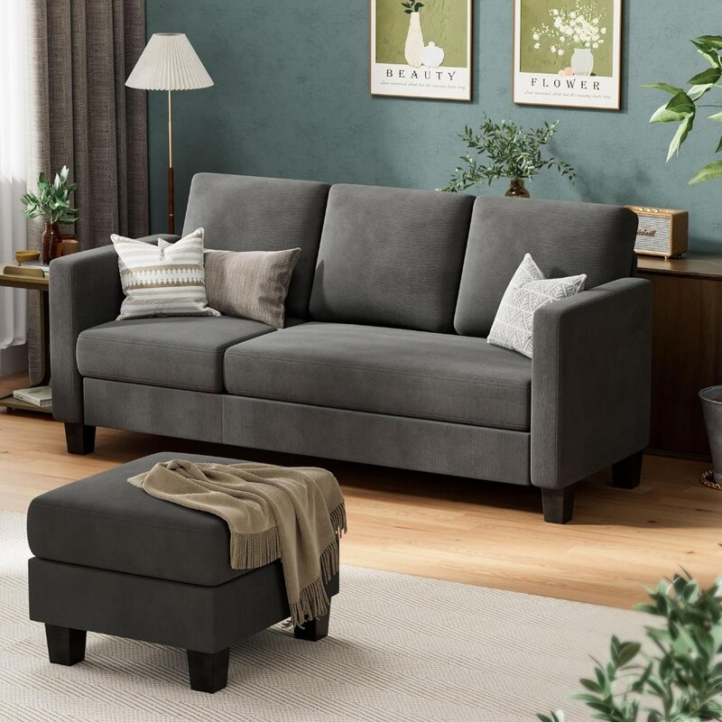 Sofa biurowa, rozkładana kanapa segmentowa, 3-osobowe sofy w kształcie litery L z tkaniną lnianą, sofa biurowa