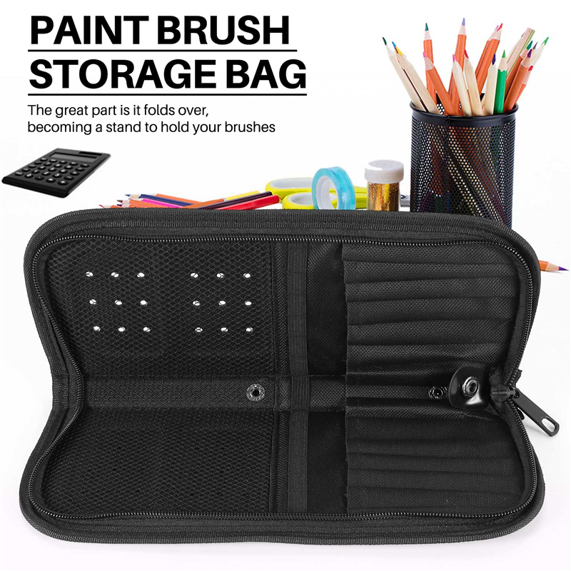29Cm Artist Paint Brush Holder Zippered Brush Case for Oil Acrylic Watercolor Brush Breathable Painting Kit