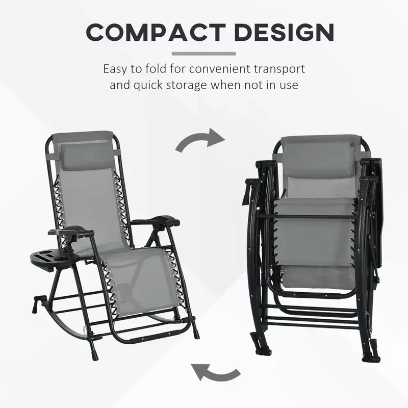 Outsunny 2-częściowy fotel bujany na zewnątrz Składany rozkładany fotel wypoczynkowy o zerowej grawitacji z poduszką i uchwytem na telefon