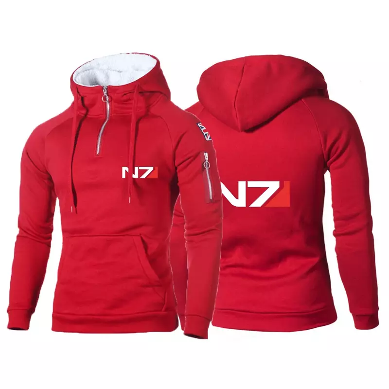 N7-Sudadera con capucha para hombre, suéter deportivo con estampado de logotipo de efecto masivo, media cremallera, cómodo e informal, Color sólido, novedad de otoño, 2024
