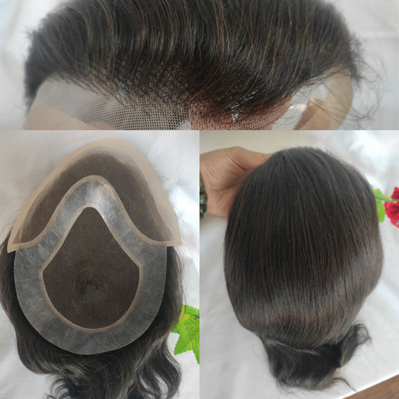 Peruka męska System wymiany włosów Mono peruka damska z cienką skórą Pu i francuska koronkowa kawałki włosów z przodu dla mężczyzn #4 jasnobrązowa