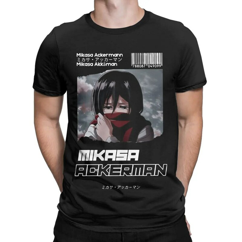 Koszulki męskie Mikasas Ackermans AOT Hipster 100% bawełniana koszulka z krótkim rękawem Anime okrągłe ubranie z kołnierzykiem 4XL 5XL