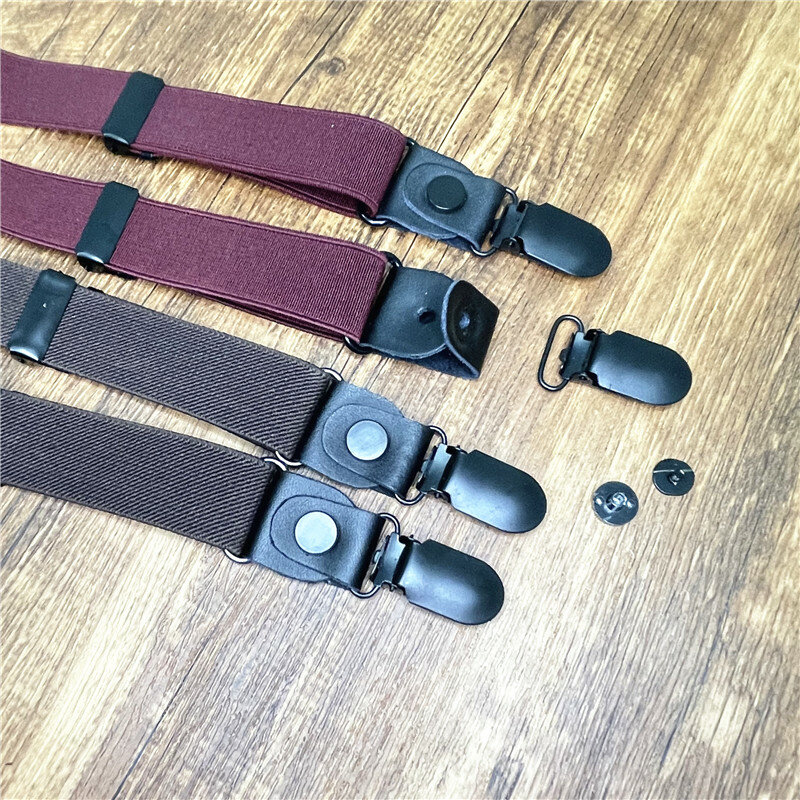 Porte-jarretelles en cuir véritable pour homme, 4 clips, élastique en forme de Y, sangle réglable, pantalon, 2.5x125cm